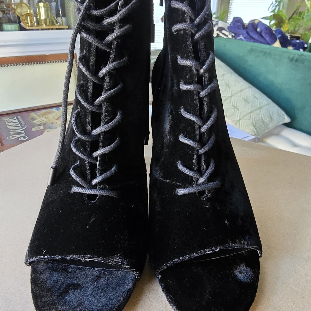 Joie Black Velvet Lace Up Heel - Picture 4 of 11